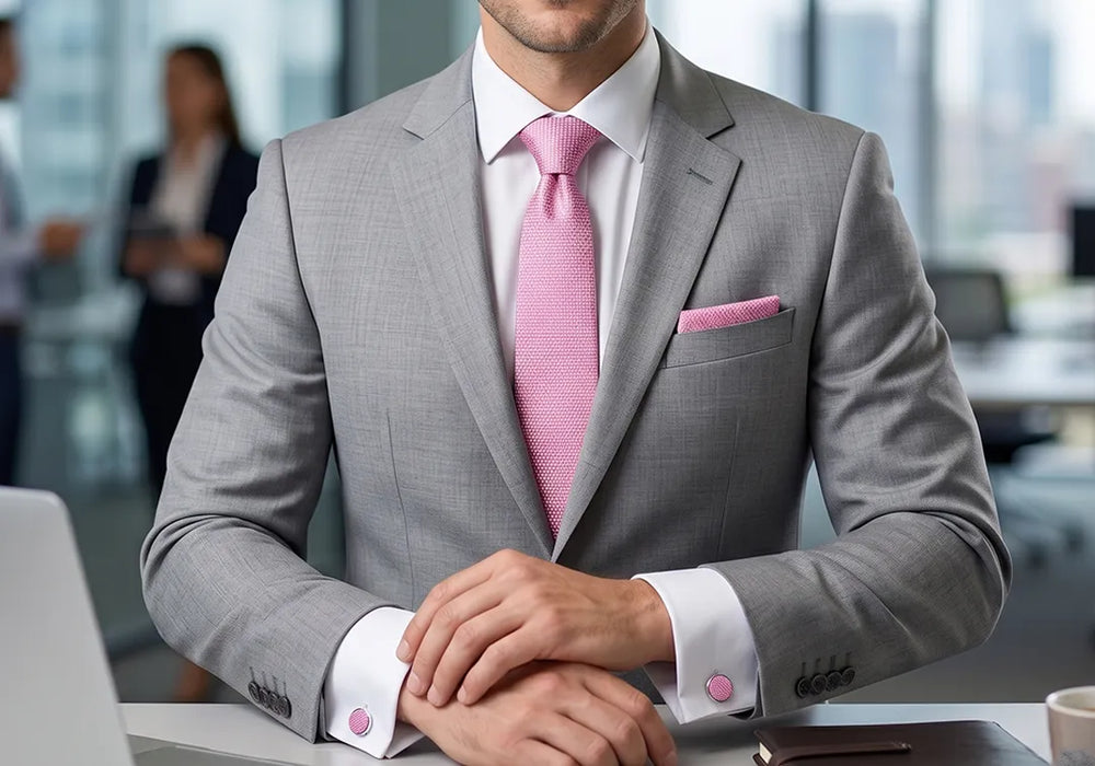 Pink Textured Tie Set | Wedding & Formal Accessory Set
