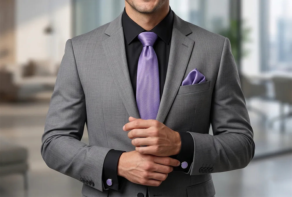 Lavender Twill Tie Set | Wedding & Formal Accessory Set