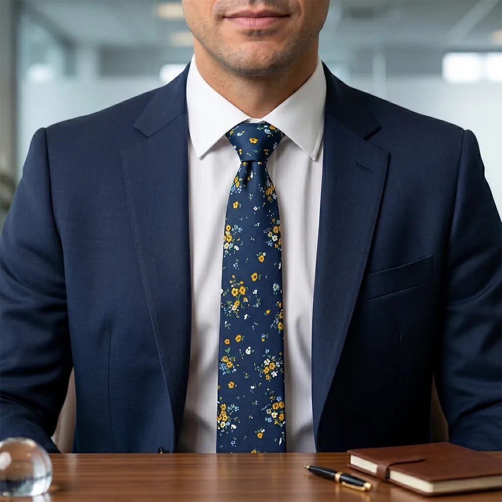 Navy Floral Print Necktie | Sailor Australia