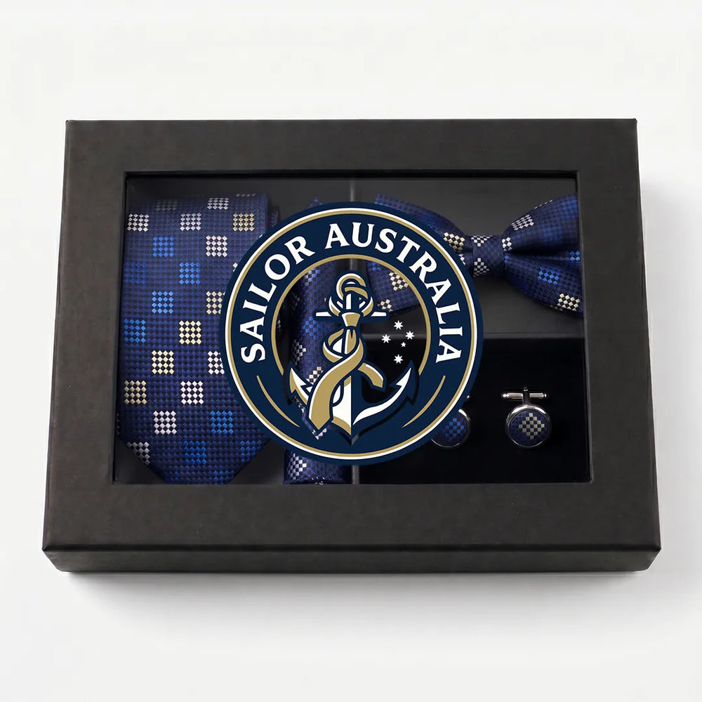 Navy & Gold Geo-Check Tie Set | Wedding & Formal Accessory Set