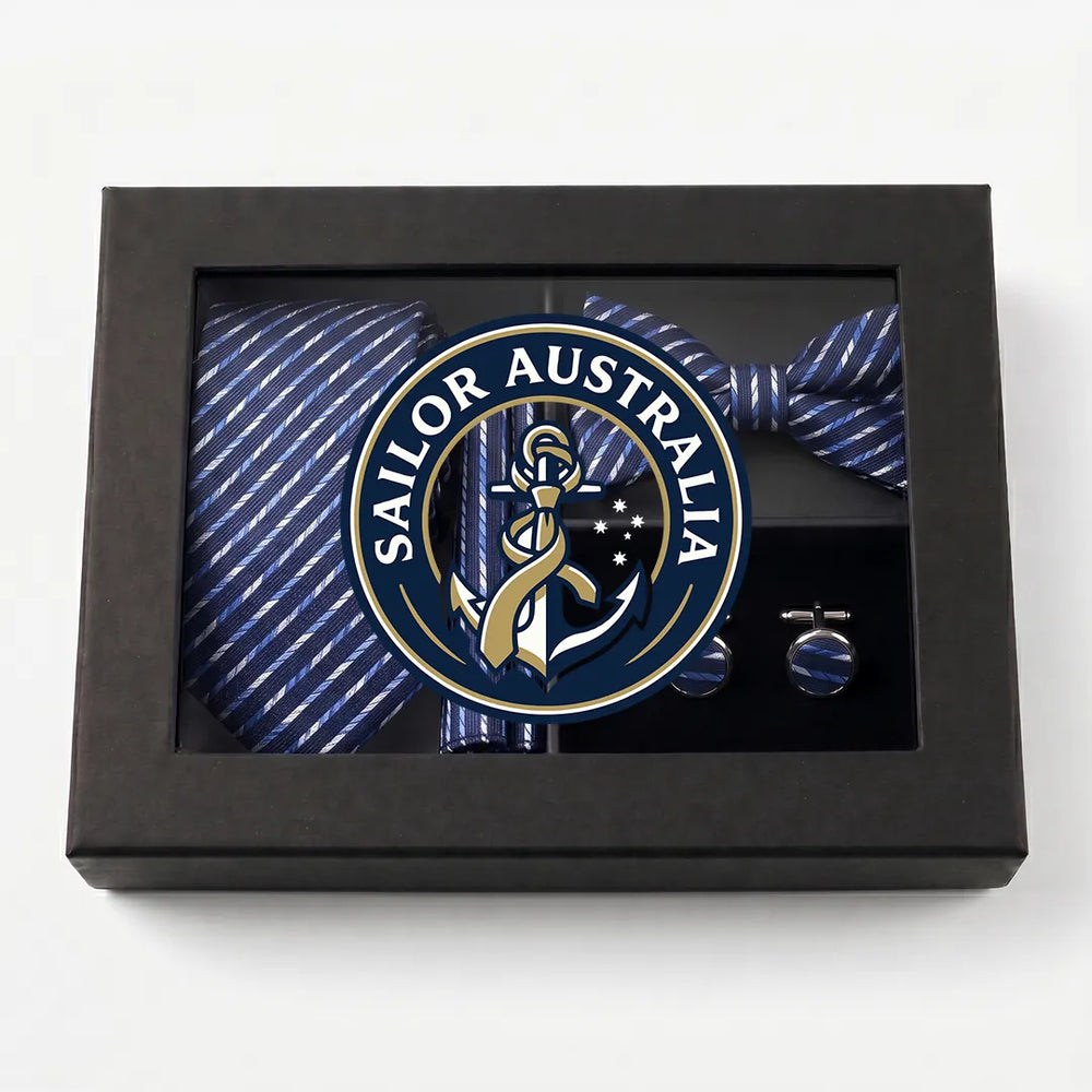 Navy, Blue & White Stripe Tie Set | Wedding & Formal Accessory Set