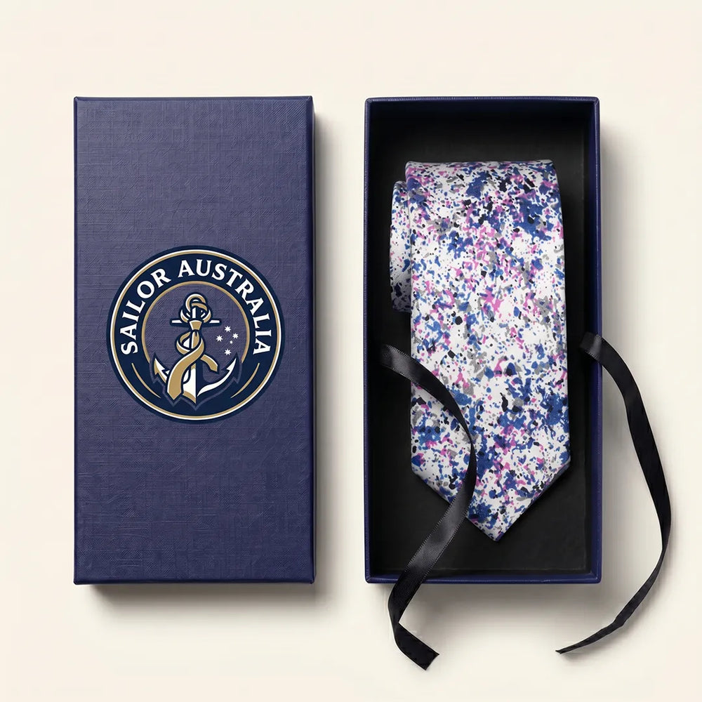 Blue & Magenta Painterly Floral Cotton Slim Necktie | Sailor Australia
