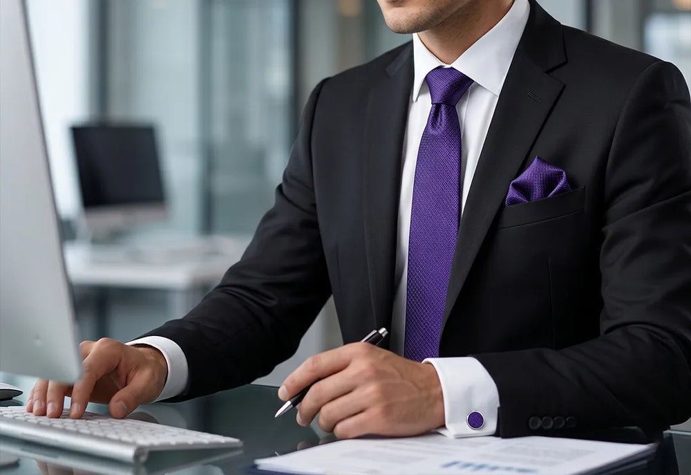 Purple Textured Tie Set | Wedding & Formal Accessory Set