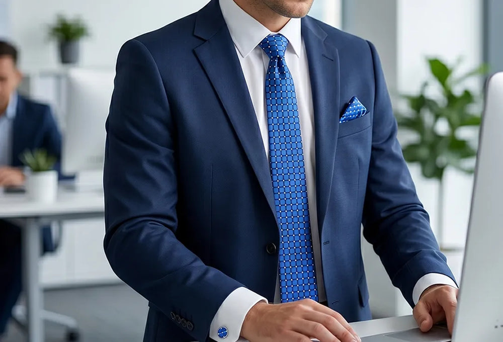 Royal Blue Geometric Tie Set | Wedding & Formal Accessory Set