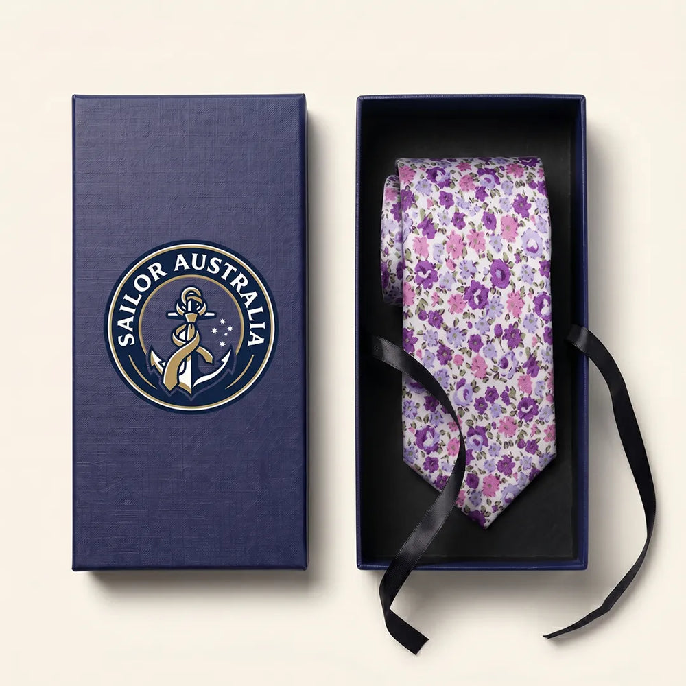 Purple Ditsy Floral Cotton Slim Necktie | Sailor Australia