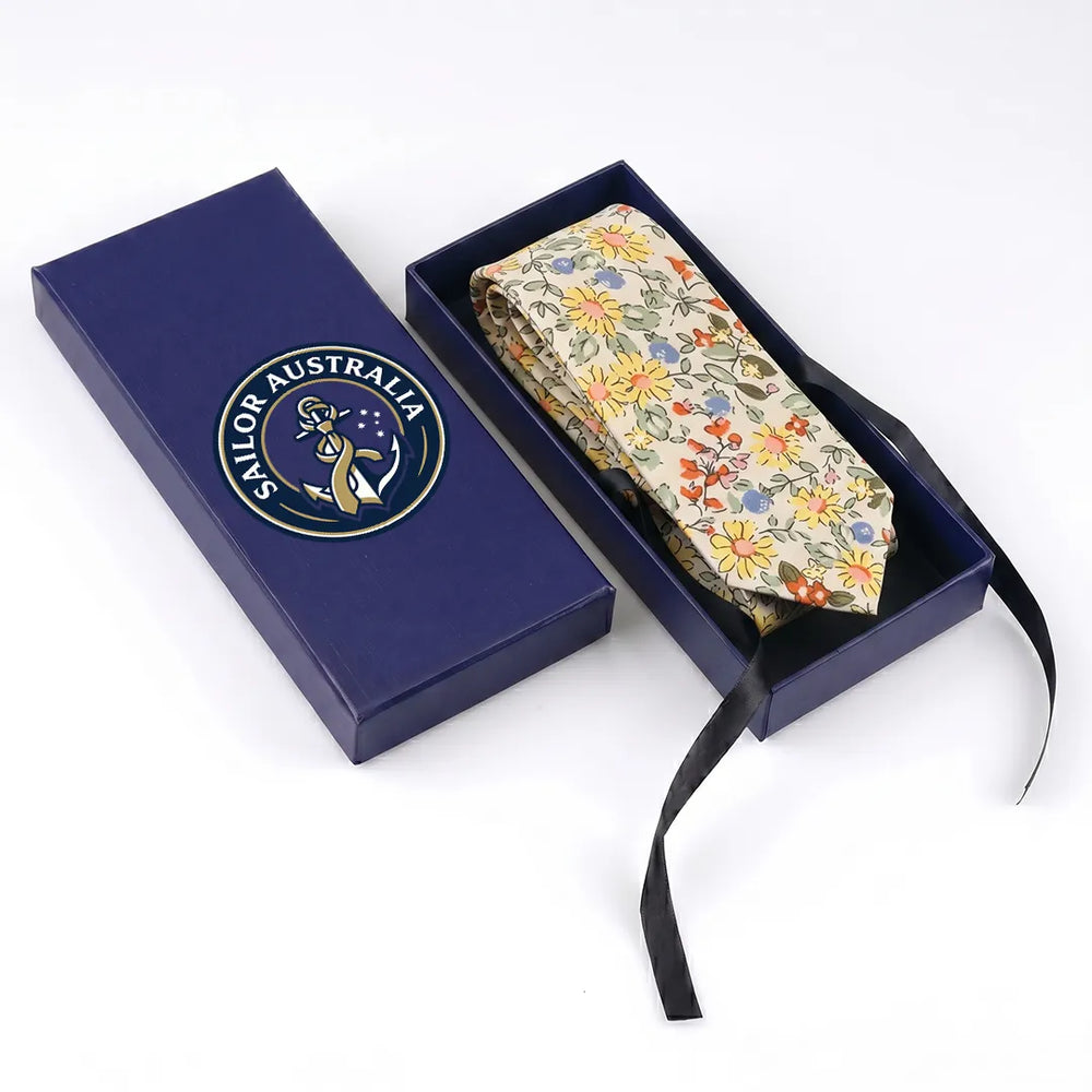 Yellow Daisy & Wildflower Meadow Cotton Necktie | Sailor Australia