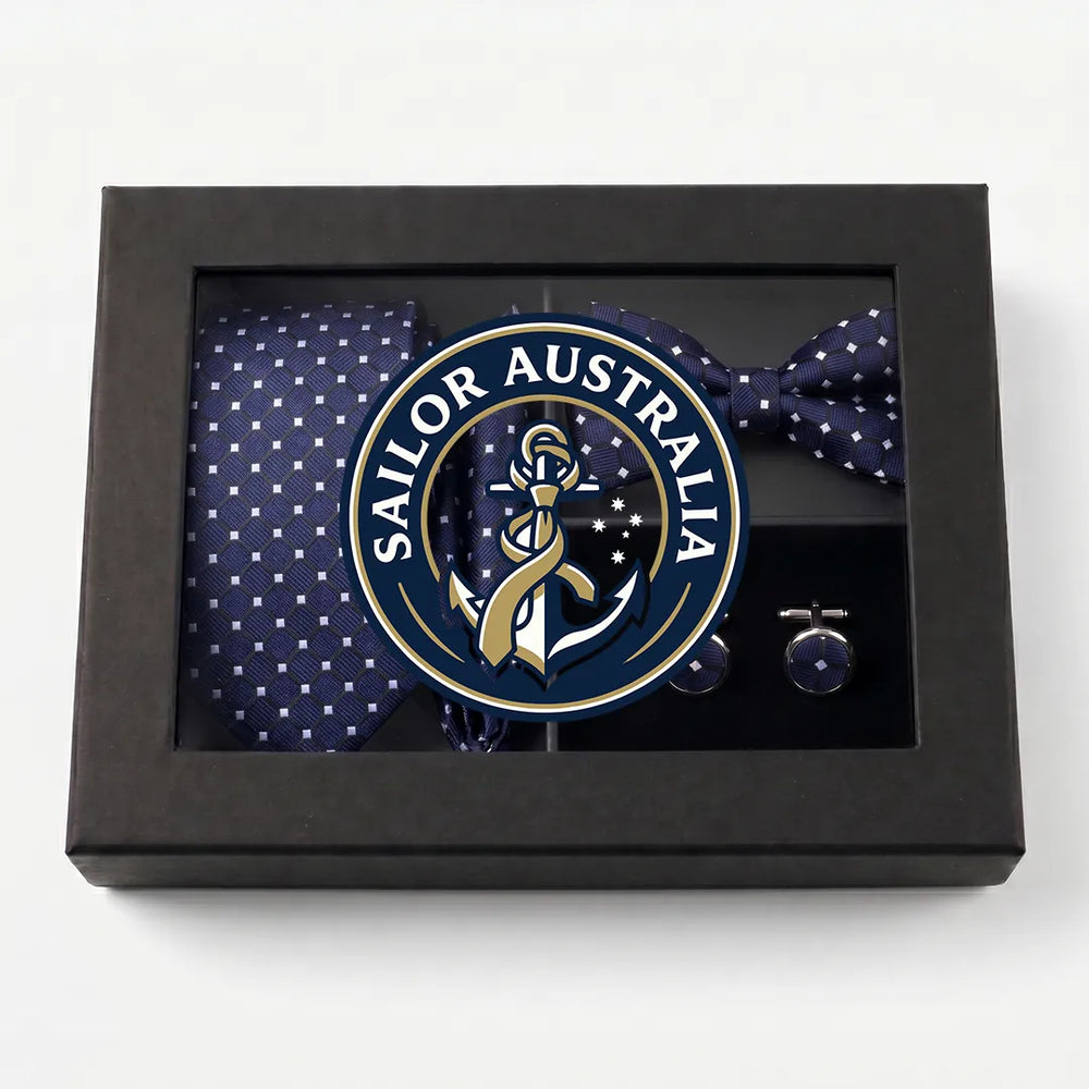 Navy Geometric Square Tie Set | Wedding & Formal Accessory Set