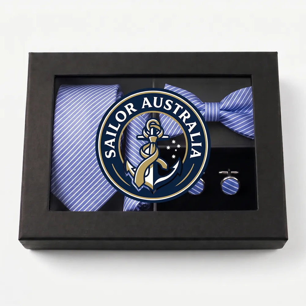 Blue & White Stripe Tie Set | Wedding & Formal Accessory Set
