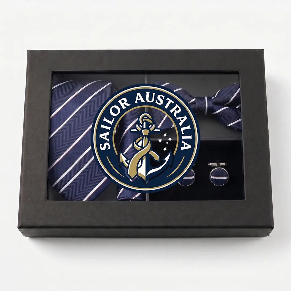 Navy Herringbone Stripe Tie Set | Wedding & Formal Accessory Set