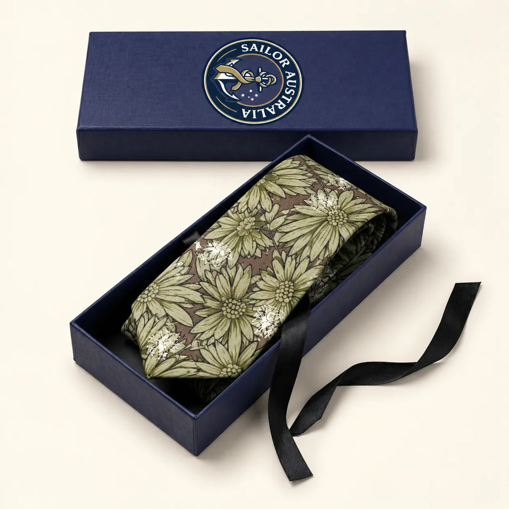 Olive Botanical Floral Silk Necktie | Sailor Australia
