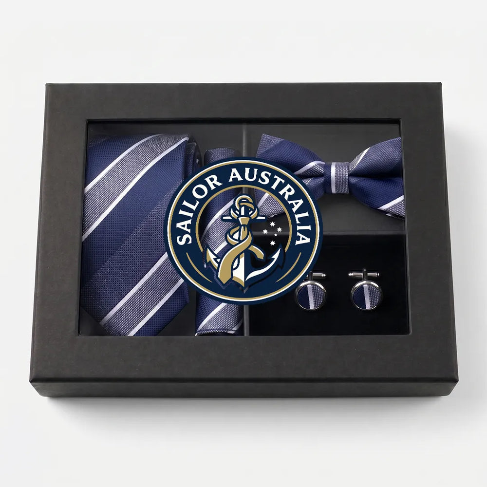 Navy Striped Tie Set | Wedding, Daily & Formal