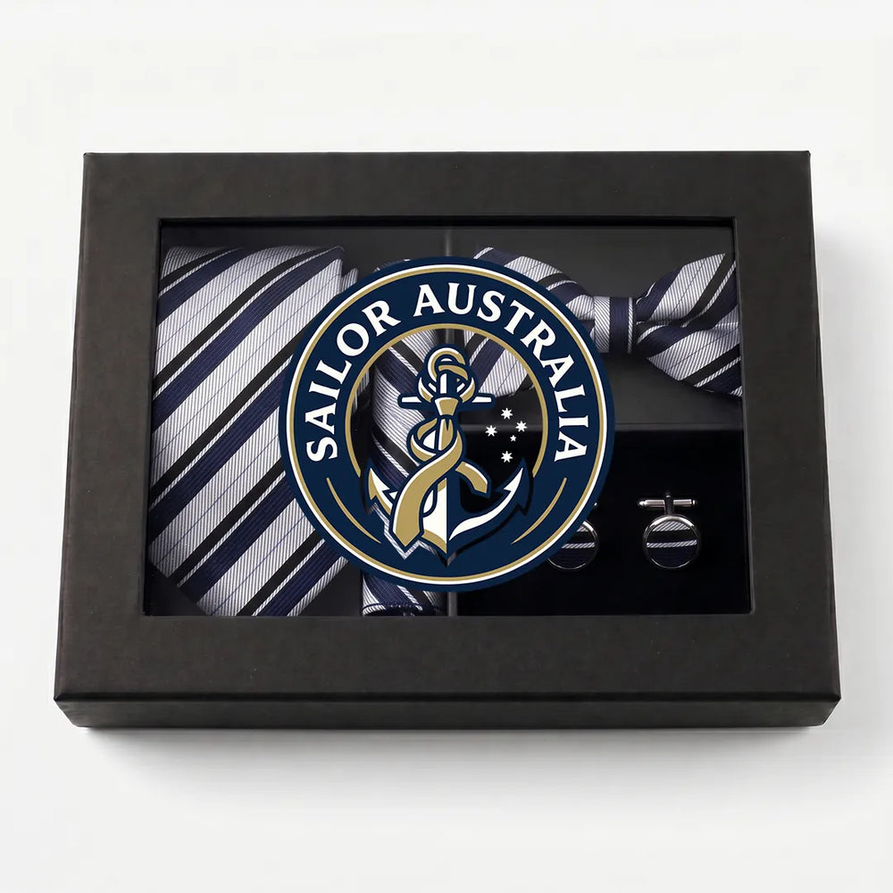 White, Navy & Black Stripe Tie Set | Wedding & Formal Accessory Set