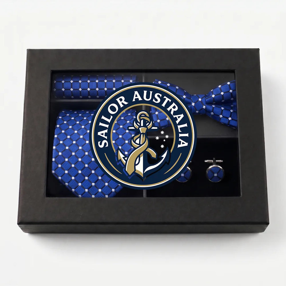 Royal Blue Geometric Tie Set | Wedding & Formal Accessory Set