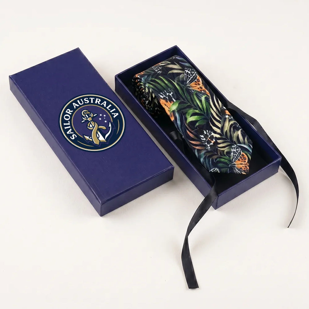Black Botanical Butterfly Silk Necktie | Sailor Australia