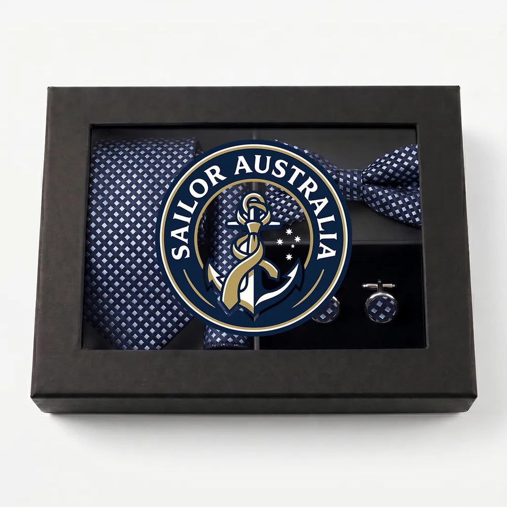 Navy Geo-Grid Tie Set | Wedding & Formal Accessory Set